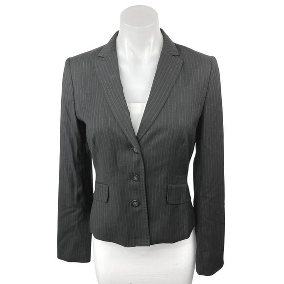 Calvin Klein Black Pinstriped Notch Collar Stretch Button Blazer Coat Jacket 2 - Picture 1 of 5